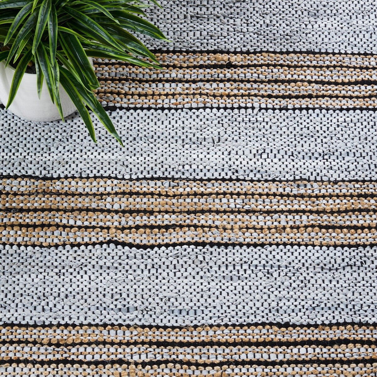 Luxurious Vintage Hand-Woven Leather & Jute Rug for Elegant Home Decor