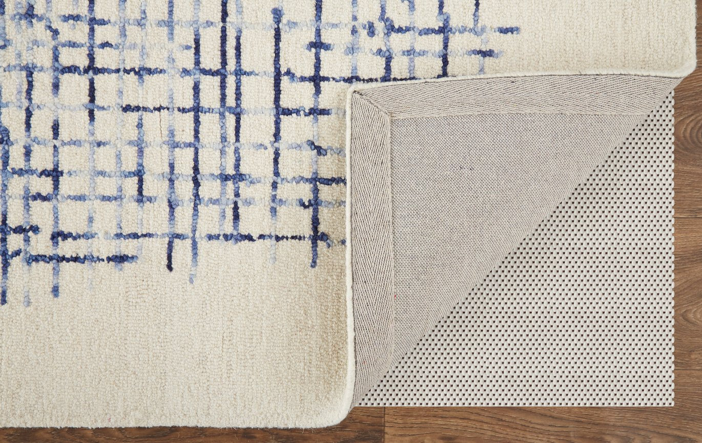 Soft Neutrals and Deep Blues Hand-Tufted Wool Abstract Rug for Contemporary Homes