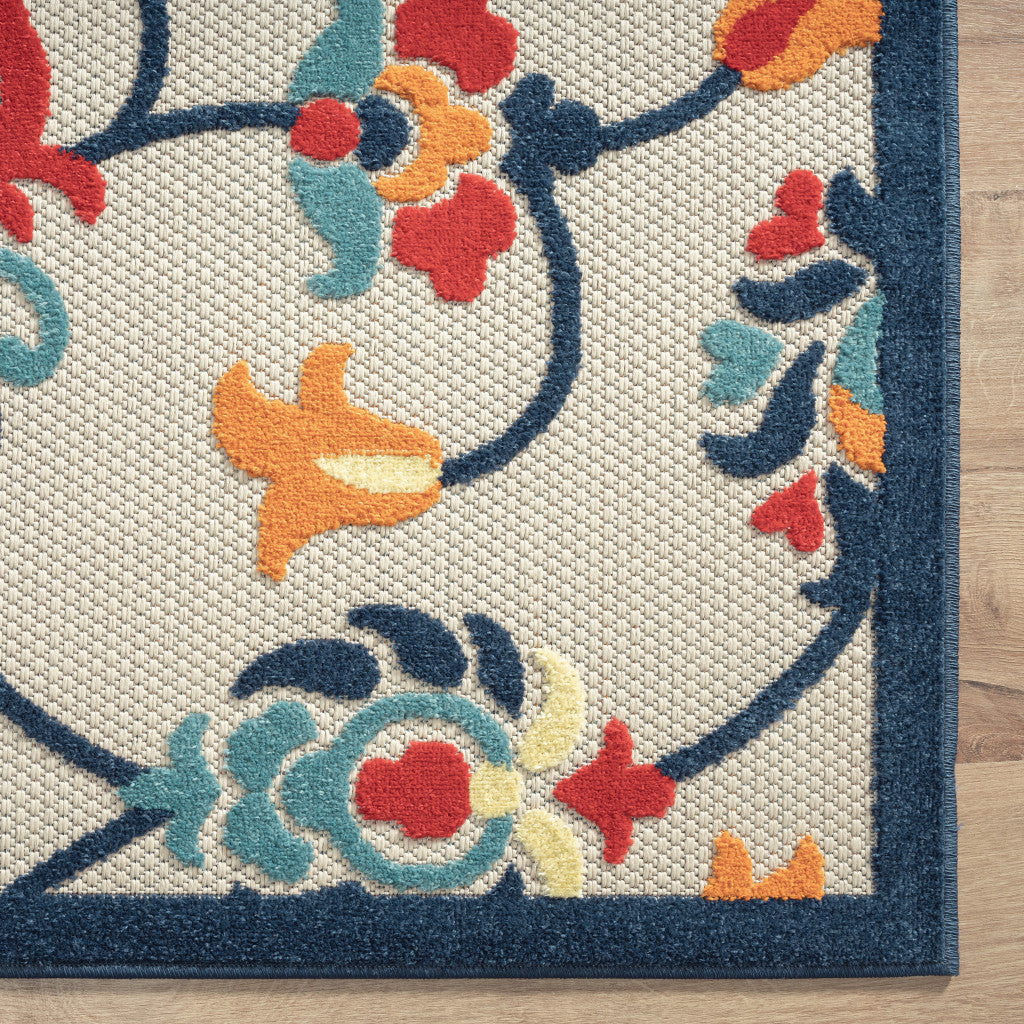 Elegant Blue & Orange Floral Non-Skid Area Rug for Indoor & Outdoor Use