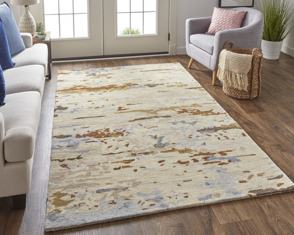 Stain-Resistant Plush Wool Abstract Area Rug for Family Homes with Kids & Pets