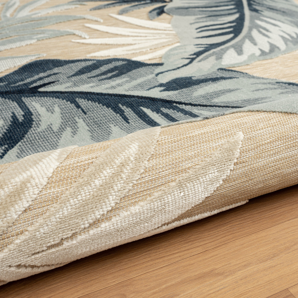 Indoor/Outdoor Stain-Resistant 8-Foot by 10-Foot Blue and Beige Floral Pattern Area Rug for a Touch of Elegance