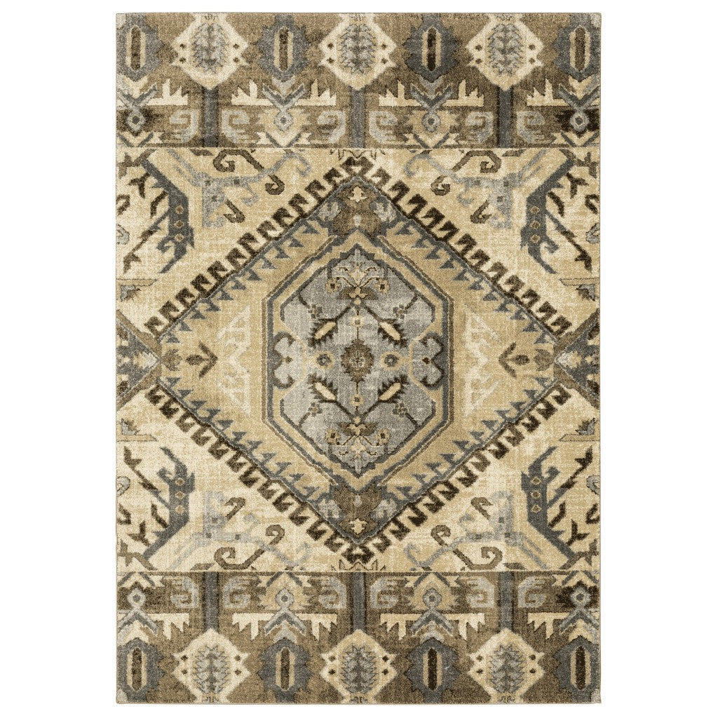 Tan and Gold Central Medallion Indoor Runner Rug for Home Decor - Add Bohemian Allure to Your Living Space!
