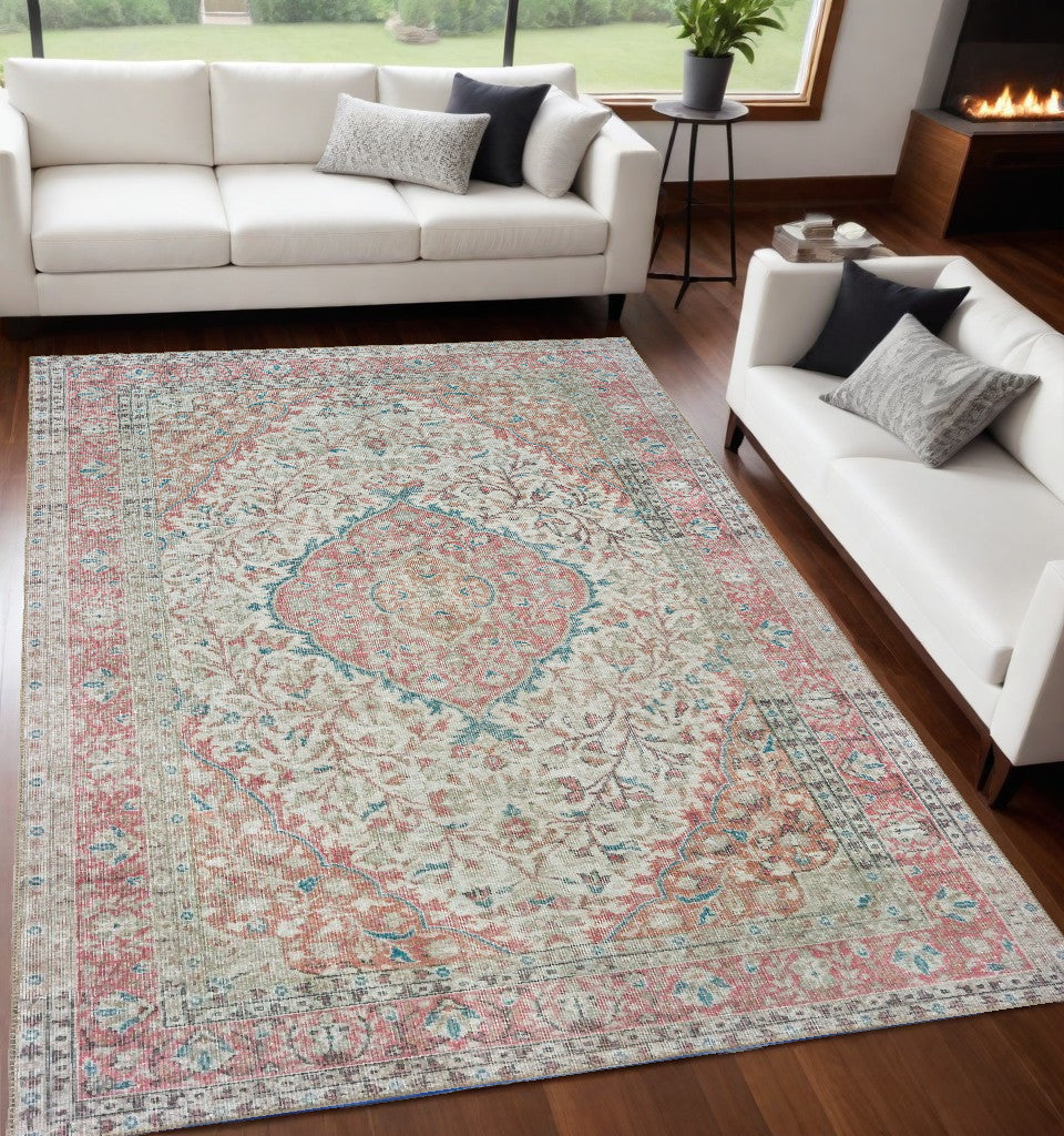 Luxurious Ivory and Soft Pink Oriental-Style Area Rug with Exquisite Floral Motif for Elegant Living Spaces