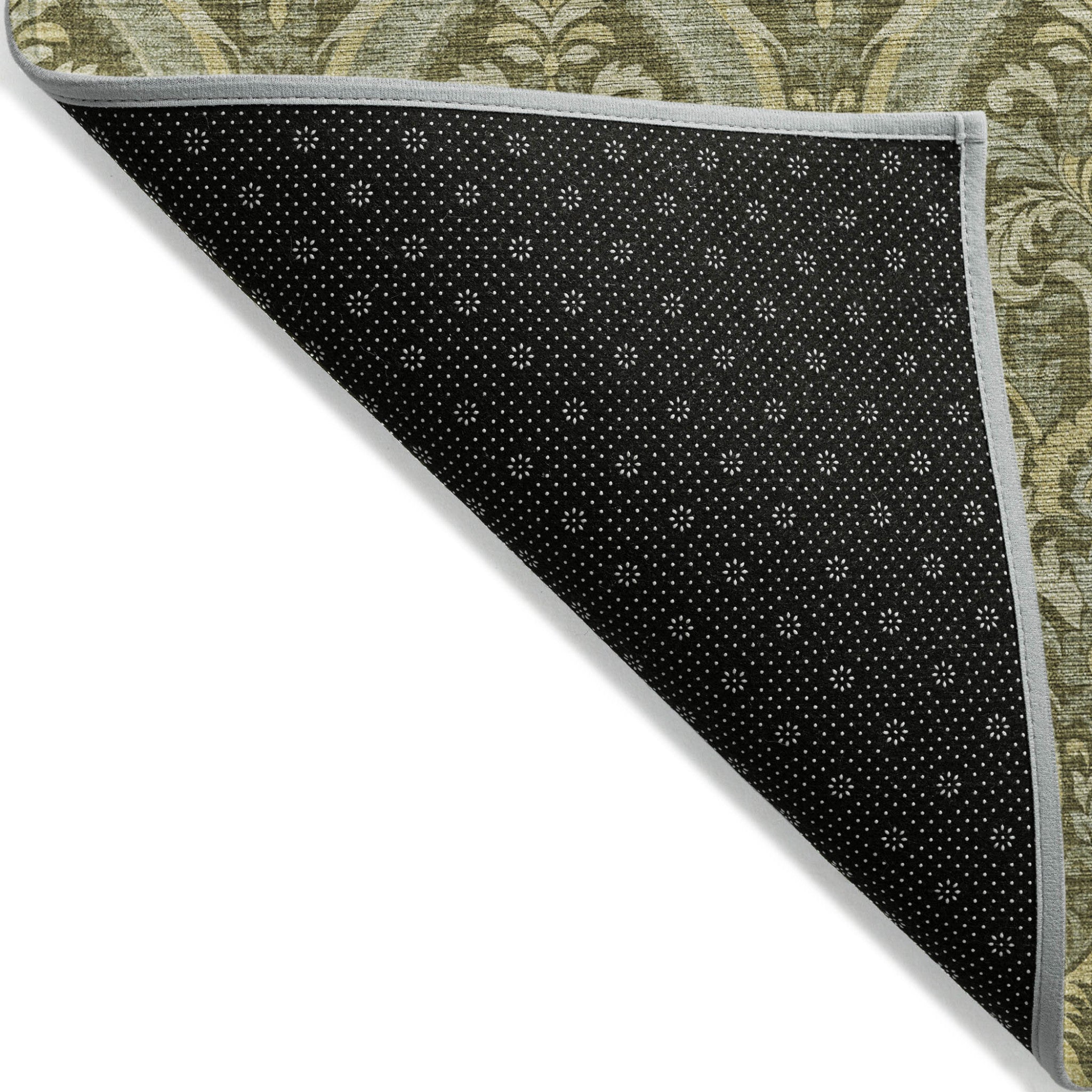 Stylish Washable and Stain - Resistant Non - Skid Damask Design Indoor Outdoor Runner Rug Measuring 27 Inches by 90 Inches