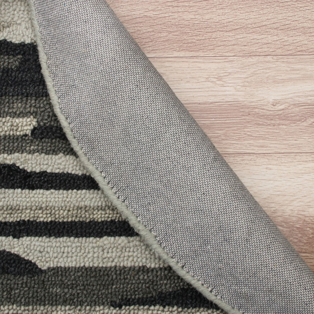Handmade Durable Round Black and Gray Camouflage Wool Area Rug for Modern Homes