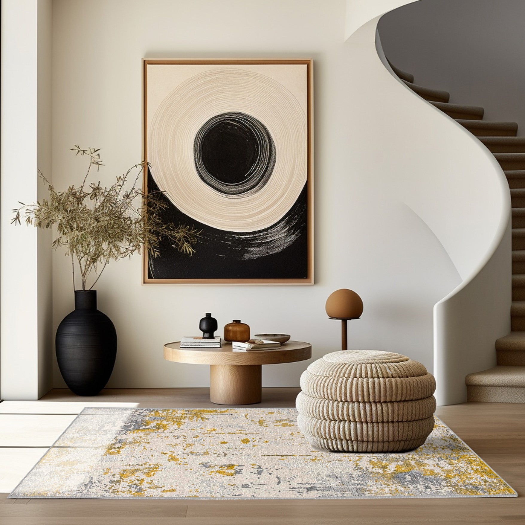 Exquisite Gold Abstract Dhurrie Area Rug for Indoor Spaces - Enhance Your Living Area with Elegant Design and Premium Quality