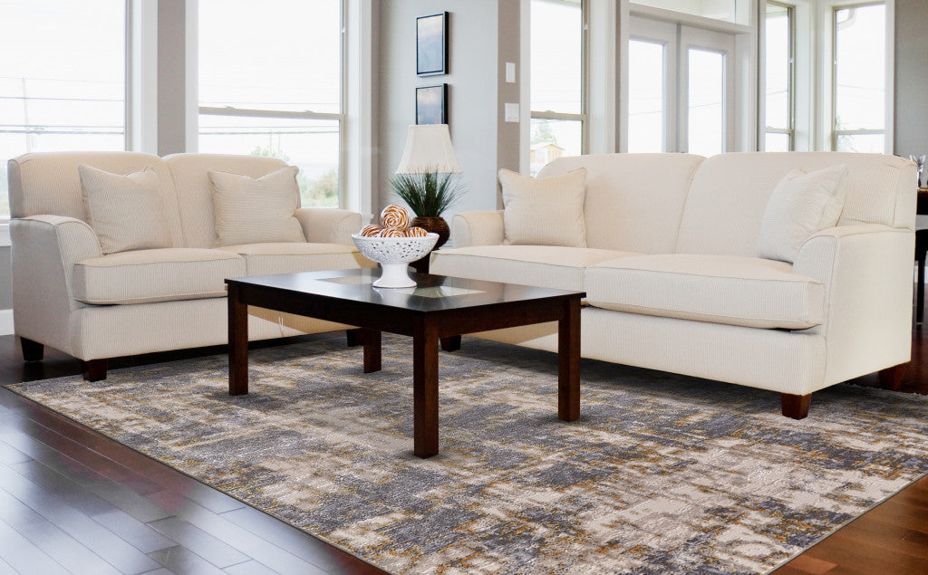Stylish and Stain-Resistant Gray Abstract Polypropylene Area Rug for Family-Friendly Living Spaces