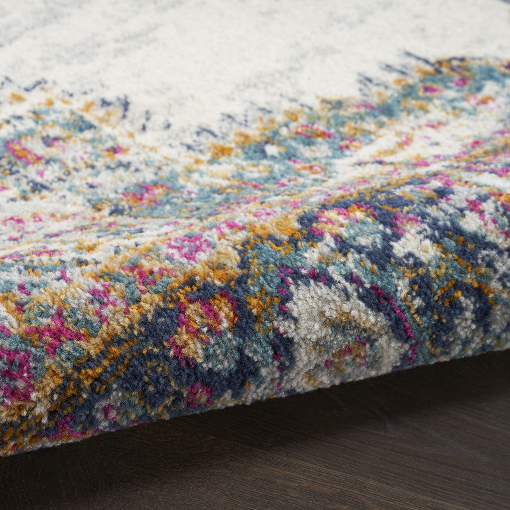 Stylish 10-Foot Distressed Oriental Runner Rug in Blue and Ivory for Elegant Spaces