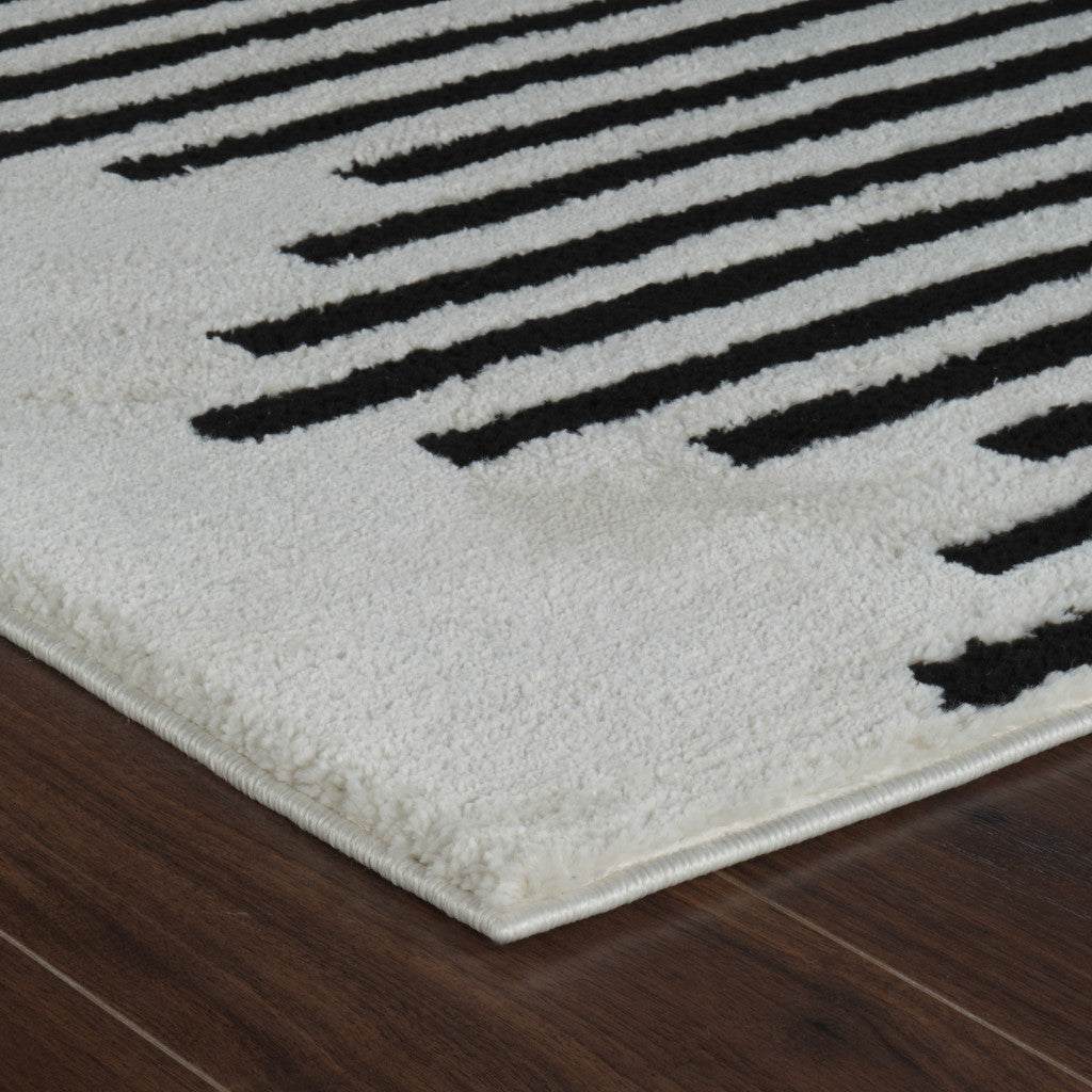 Stain-Resistant 4' x 6' Cream and Black Abstract Distressed Area Rug Ideal for Homes with Children and Pets