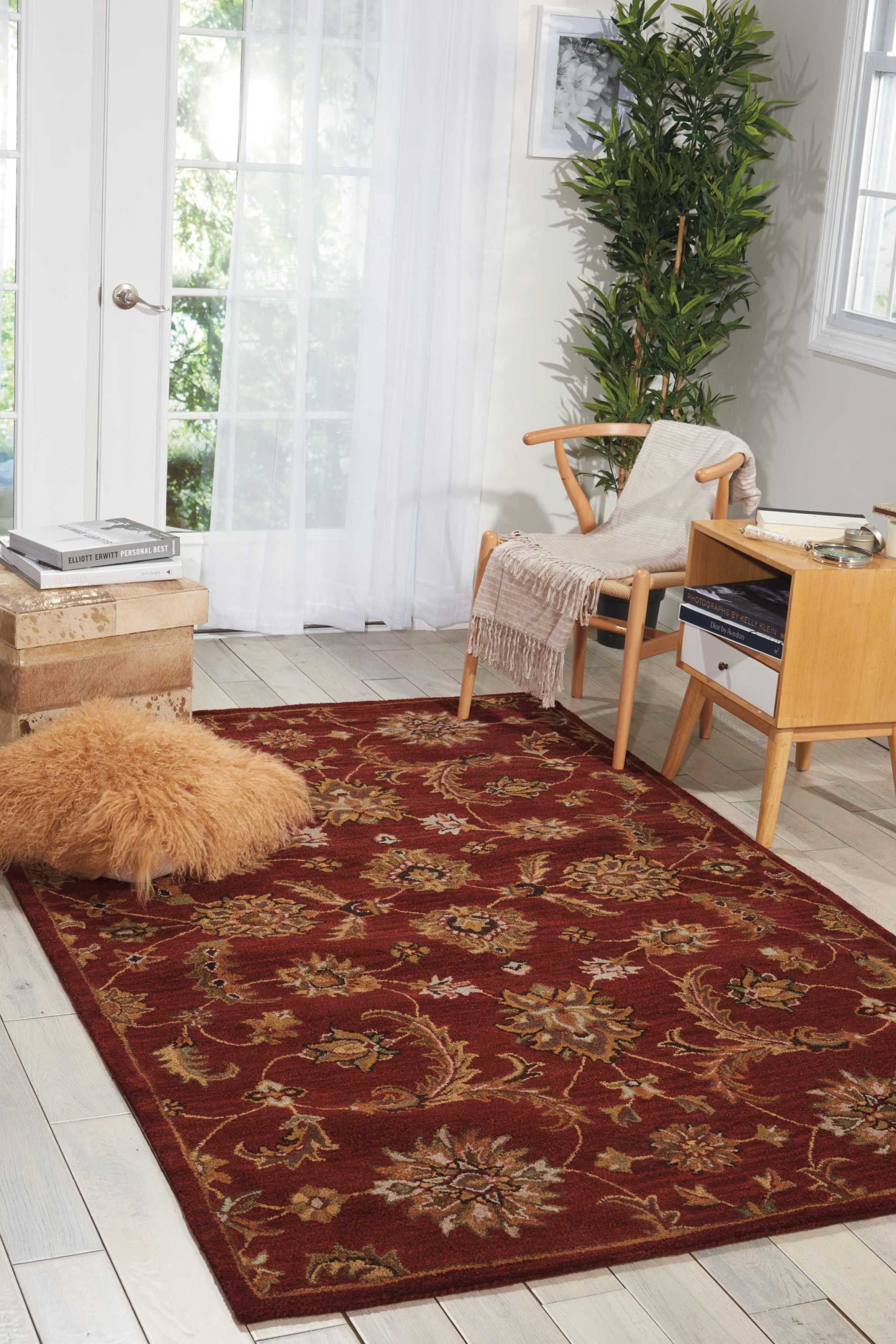Vibrant 4-Foot by 6-Foot Brick Red and Orange Floral Wool Area Rug Ideal for Adding Coziness and Style to Your Home Decor