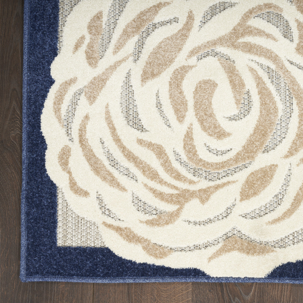 Stain-Resistant, Non-Skid 6' x 9' Elegant Blue and Grey Floral Area Rug