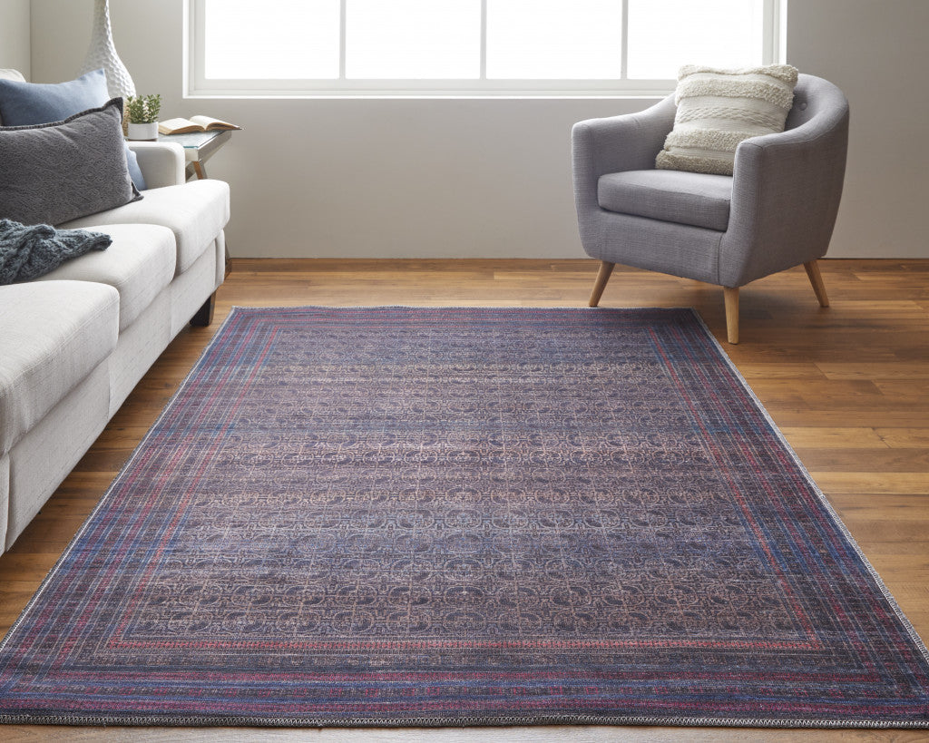 Vibrant Blue, Pink & Purple Floral Power Loom Area Rug for Cozy Home Decor