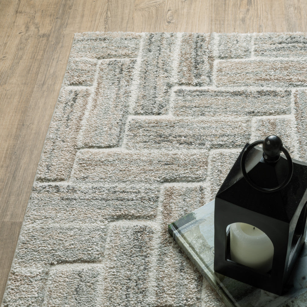 Stain-Resistant Geometric Power Loom Runner Rug in Beige and Ivory for Home Comfort