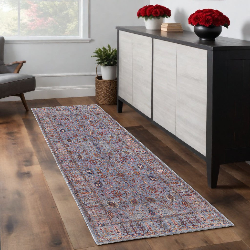Stylish Gray, Blue, and Red Floral Power Loom Area Rug for a Cozy and Elegant Home Décor