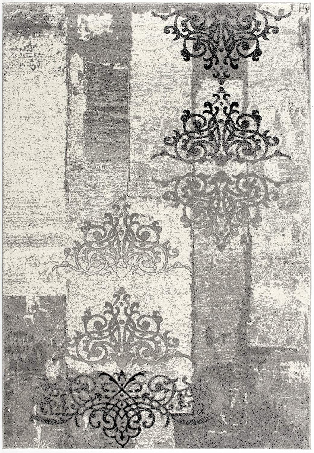 Exquisitely Elegant Gray Damask Patterned Dhurrie Style Runner Rug - A Durable and Stylish Addition for Any Home Decor
