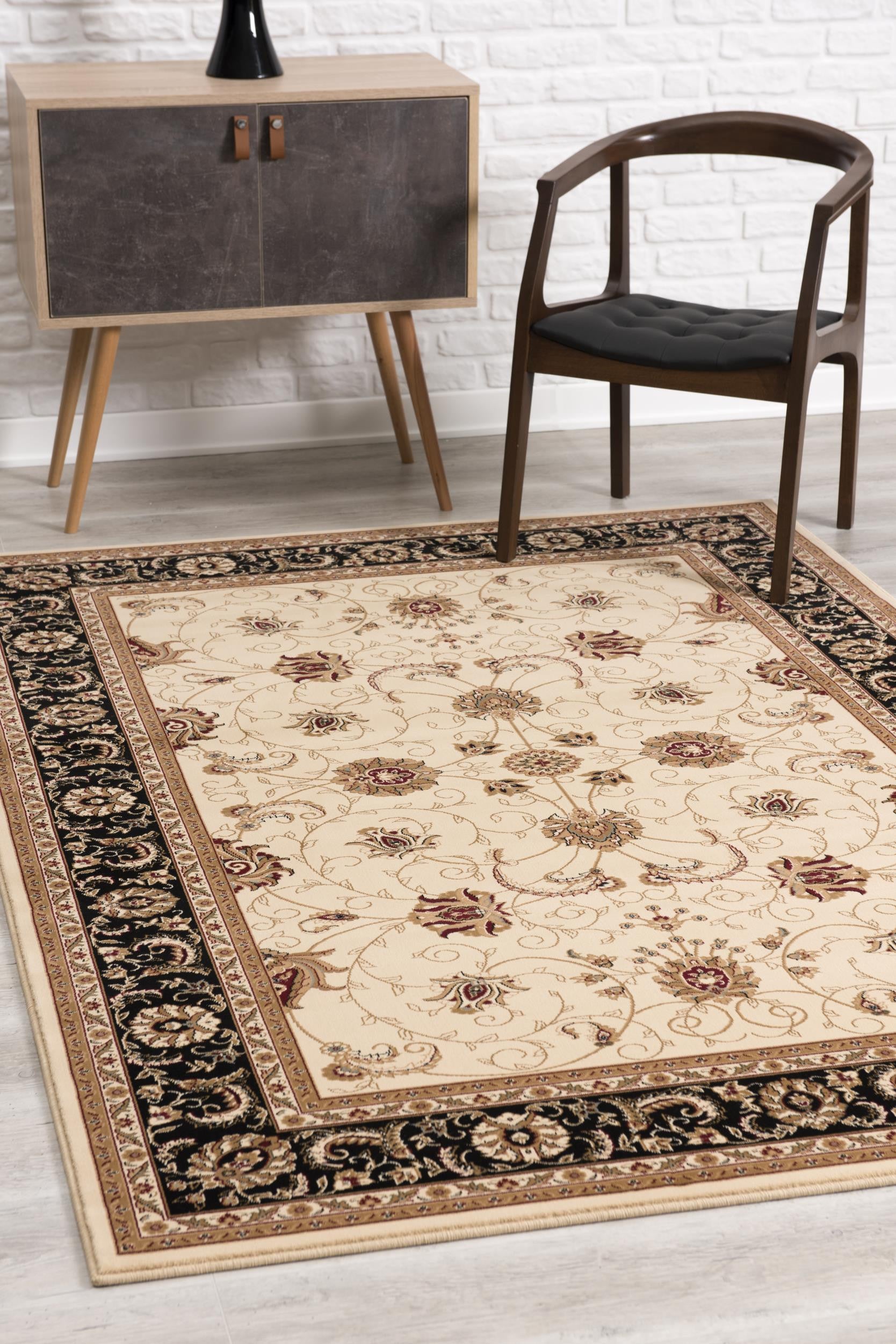 Stylish Black and Ivory Oriental Power Loom Runner Rug for Every Space