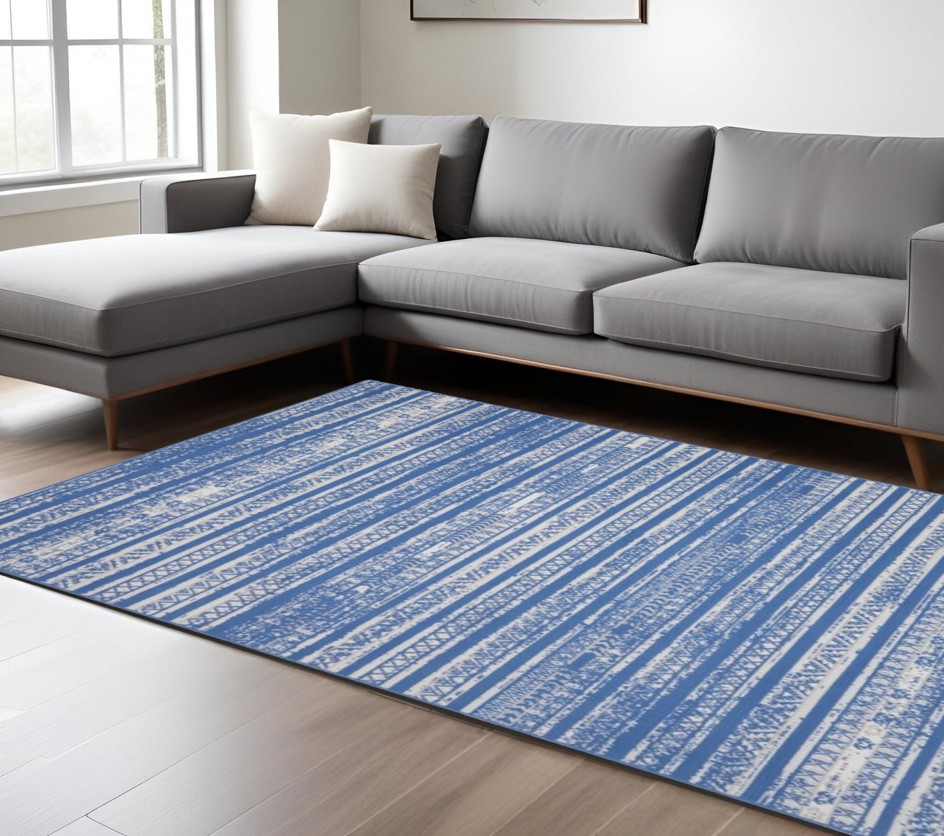 Stylish and Comfortable Geometric Navy Blue Rectangle Area Rug Measuring 6' x 9' for Enhanced Home Warmth