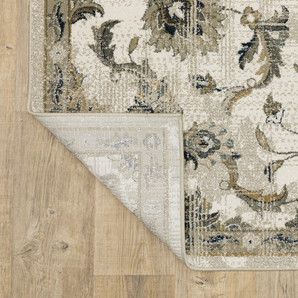 Stain-Resistant Elegant Oriental-Style Runner Rug in Charcoal Blue, Rust, Beige, Gold, and Grey for Creating Cozy Living Spaces
