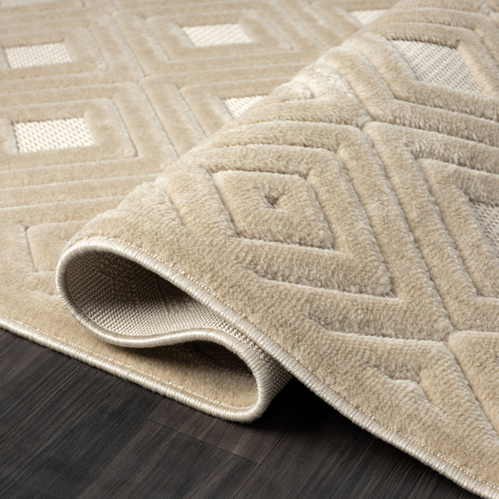 Beige 8x10 Geometric Area Rug - Stain-Resistant for Homes with Kids & Pets