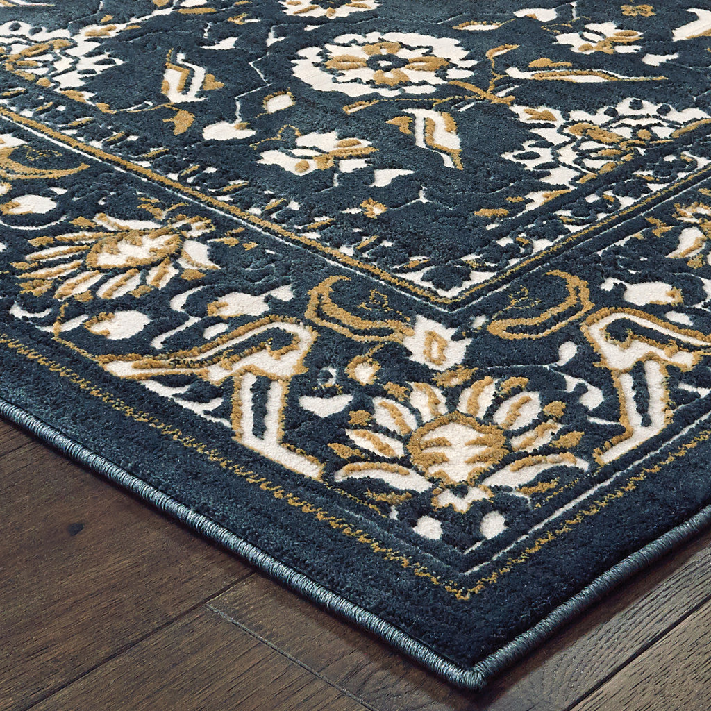 Elegant Stain - Resistant Navy and Ivory Oriental Style Power - Loomed Runner Rug Ideal for Family Homes with Kids and Pets