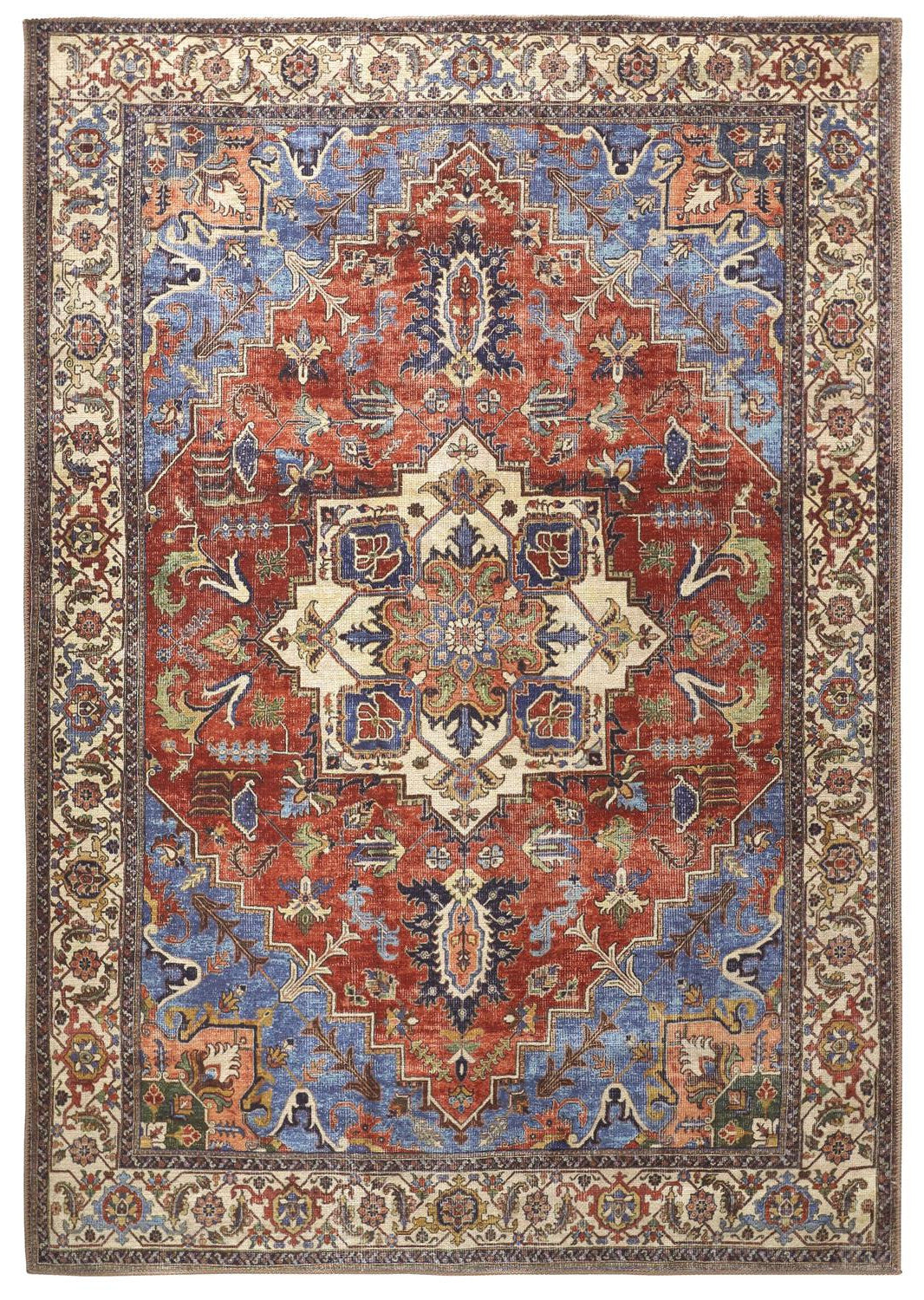 Stylish Blue, Red & Ivory Floral Area Rug for Cozy and Elegant Rooms