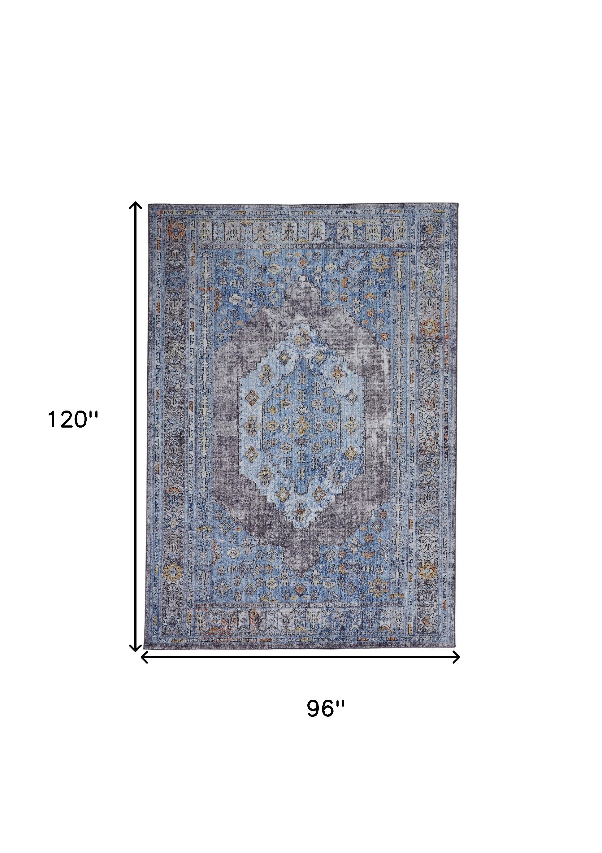 Exquisite Floral Polyester Area Rug with Elegant Blue and Gray Design, Stain - Resistant, Ideal for Family Homes with Kids and Pets