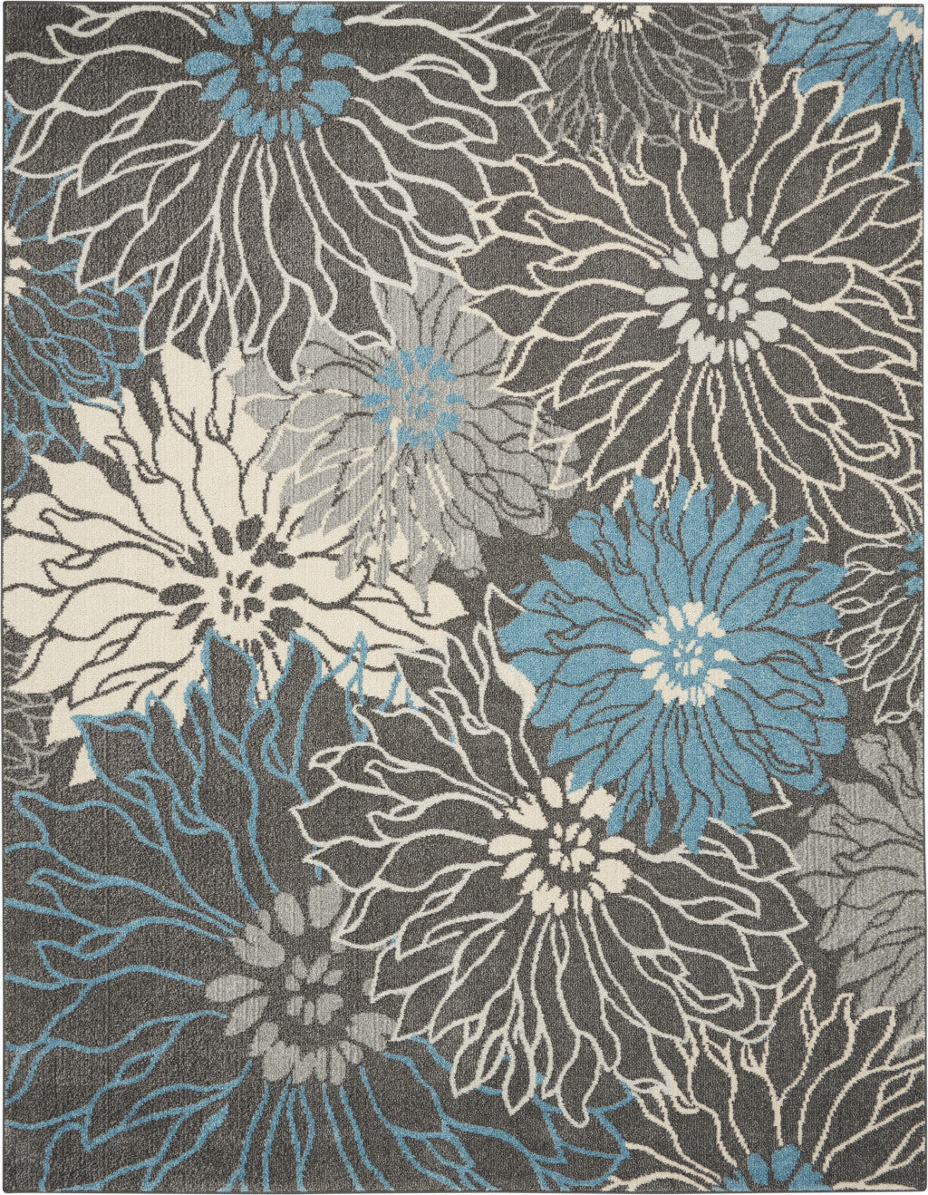 Exquisite Floral Power Loom Area Rug with Elegant Blue and Gray Design for Sophisticated Living Spaces