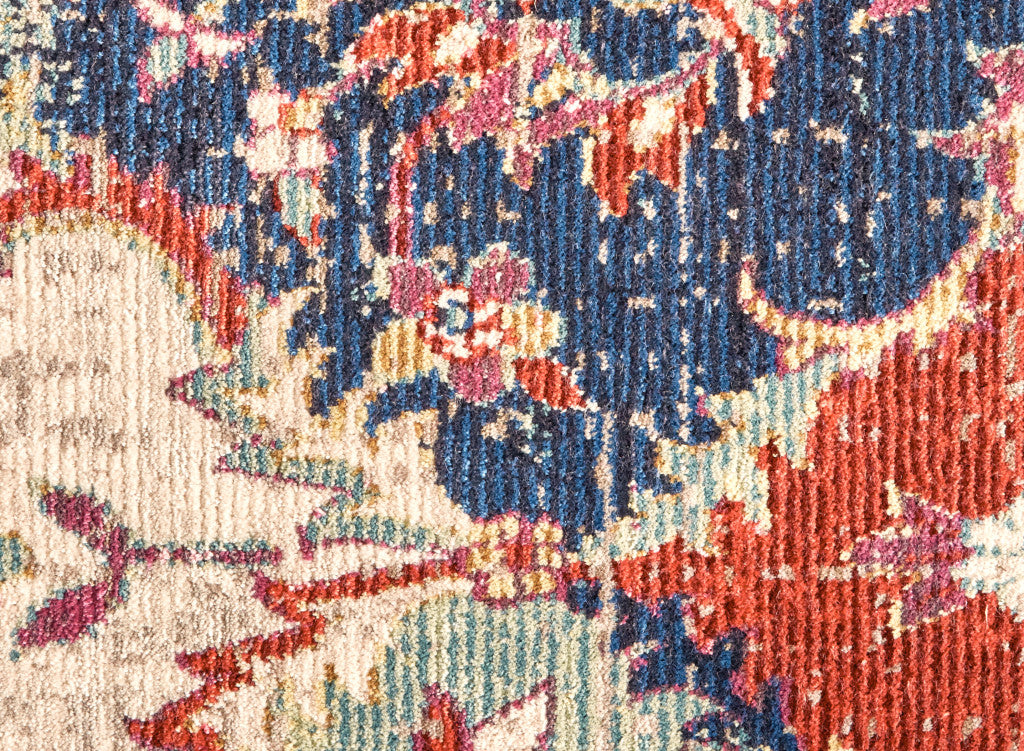 Ivory and Blue Floral Power Loom Area Rug for Stylish Modern Living Rooms