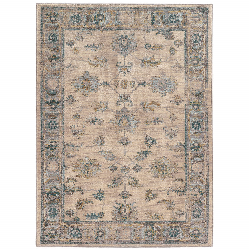 Stain-Resistant Elegant Ivory and Blue Oriental Runner Rug - Ideal for Kids & Pets