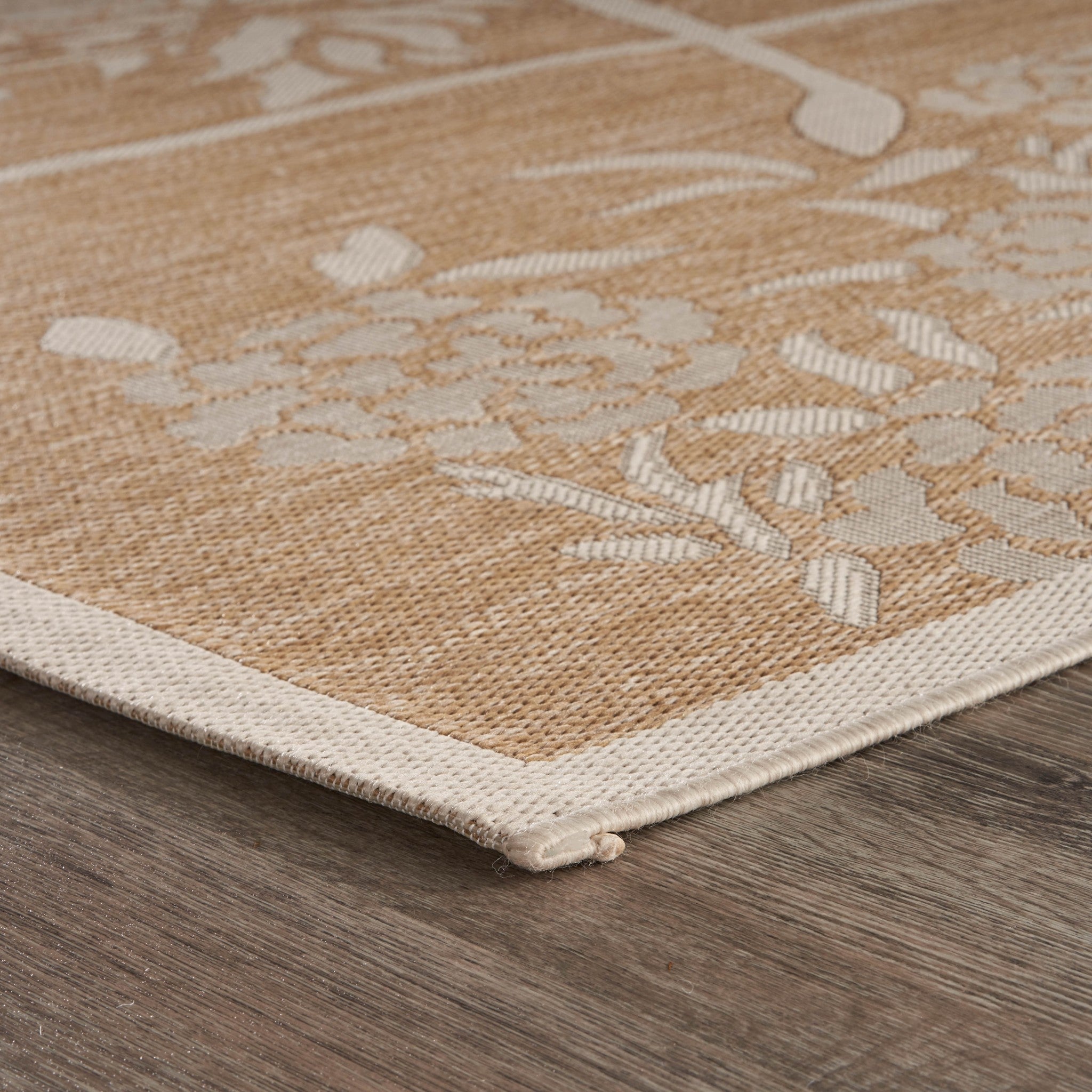 Timeless Beige Floral Indoor-Outdoor Area Rug for Stylish Living Spaces