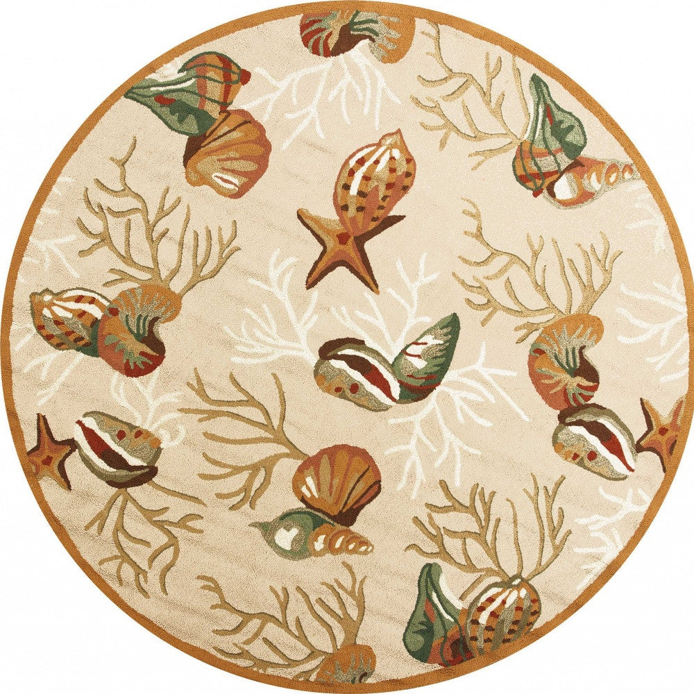Luxurious Hand-Hooked Beige Coral Reef Area Rug for Modern Home Decor