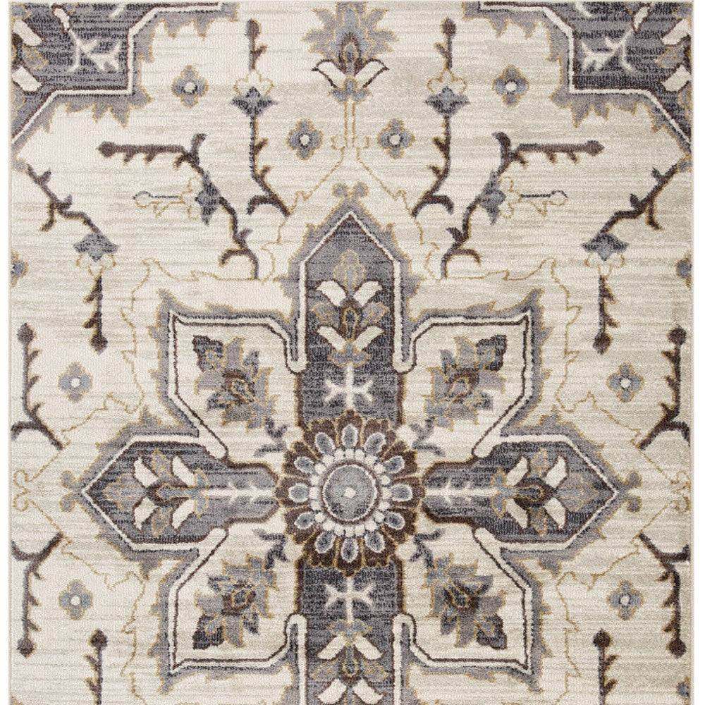 Stain-Resistant Elegant Floral Medallion Area Rug in Ivory, Gray, and Black for Home Decor