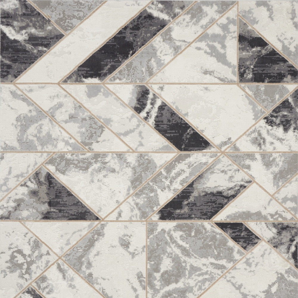Stylish and Contemporary 8-Foot by 10-Foot Ivory, Black, and Gray Abstract Non-Slip Area Rug for Modern Home Interior Decoration