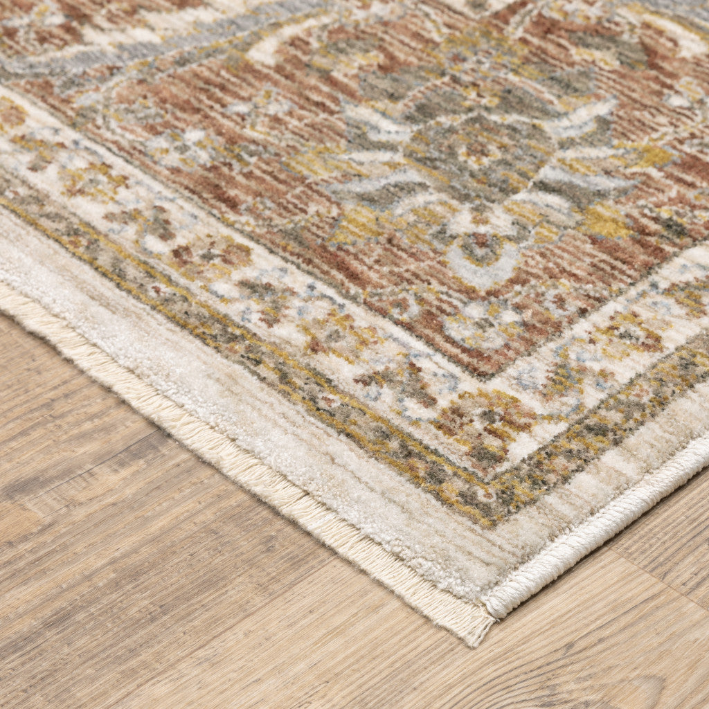 Stain-Resistant, Soft Oriental Runner Rug with Fringe - Timeless Ivory and Blue Design