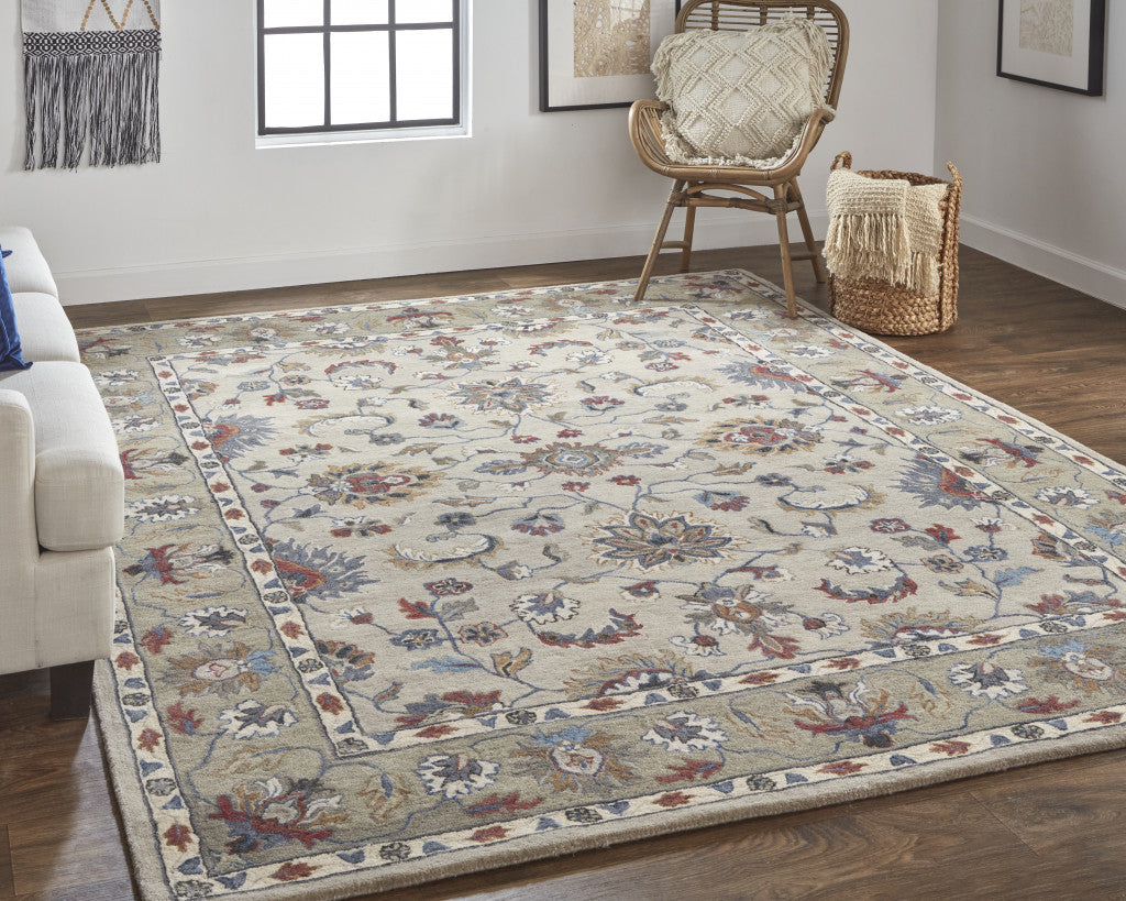 Ivory and Blue Stain-Resistant Hand-Tufted Floral Area Rug - Stylish & Inviting