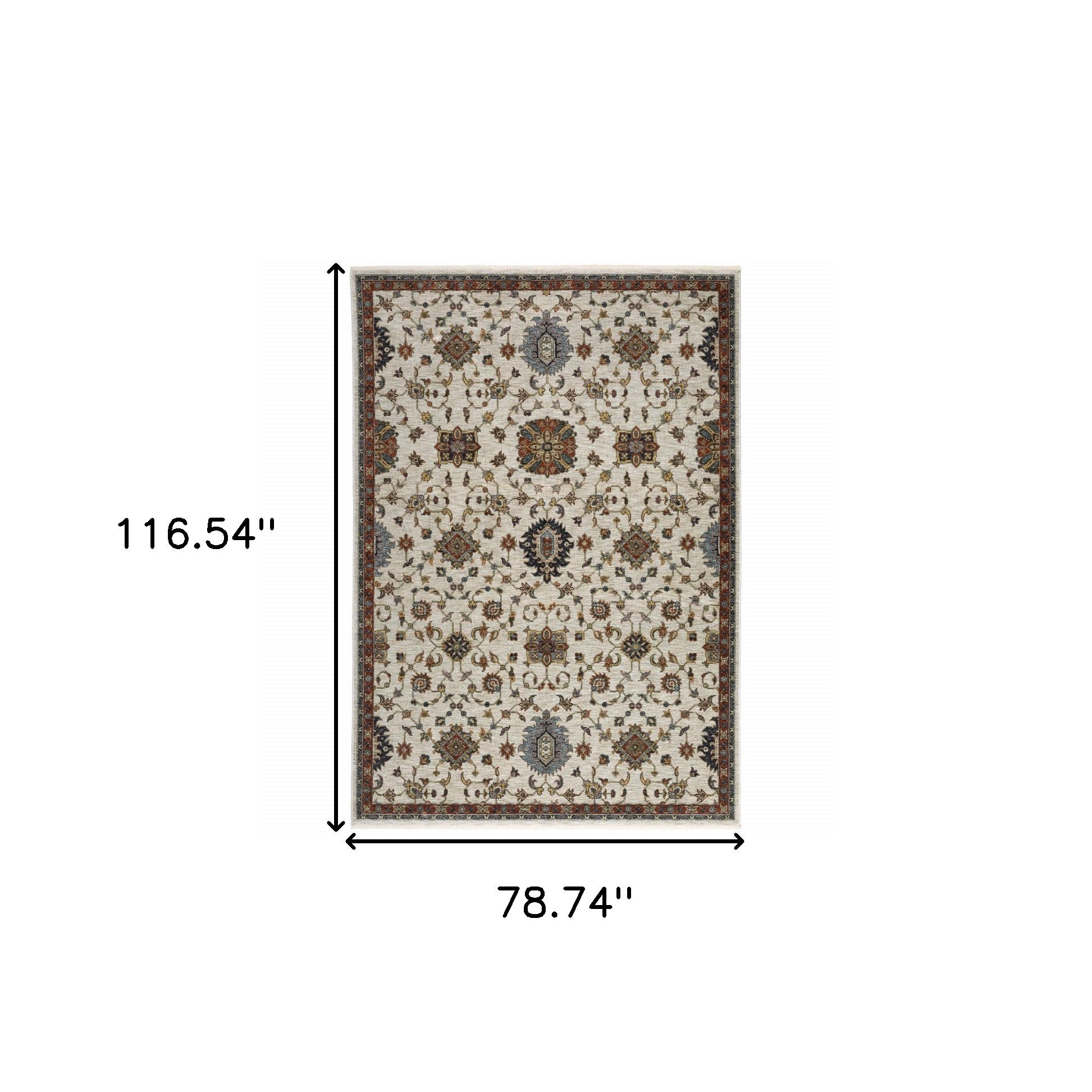 Exquisite Stain-Resistant Oriental-Style Runner Rug with Fringe in Beige, Rust, Blue, Gold and Grey Shades