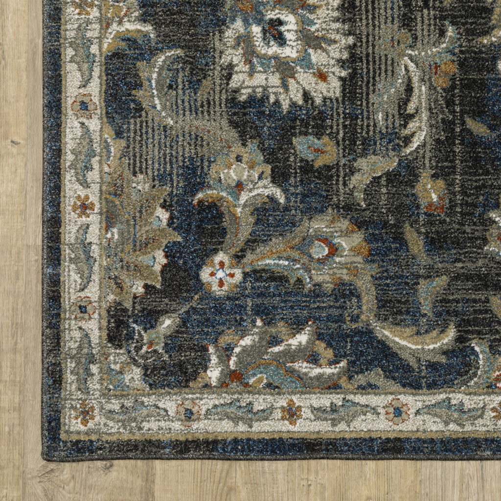Stain-Resistant Elegant Oriental-Style Runner Rug in Charcoal Blue, Rust, Beige, Gold, and Grey for Creating Cozy Living Spaces