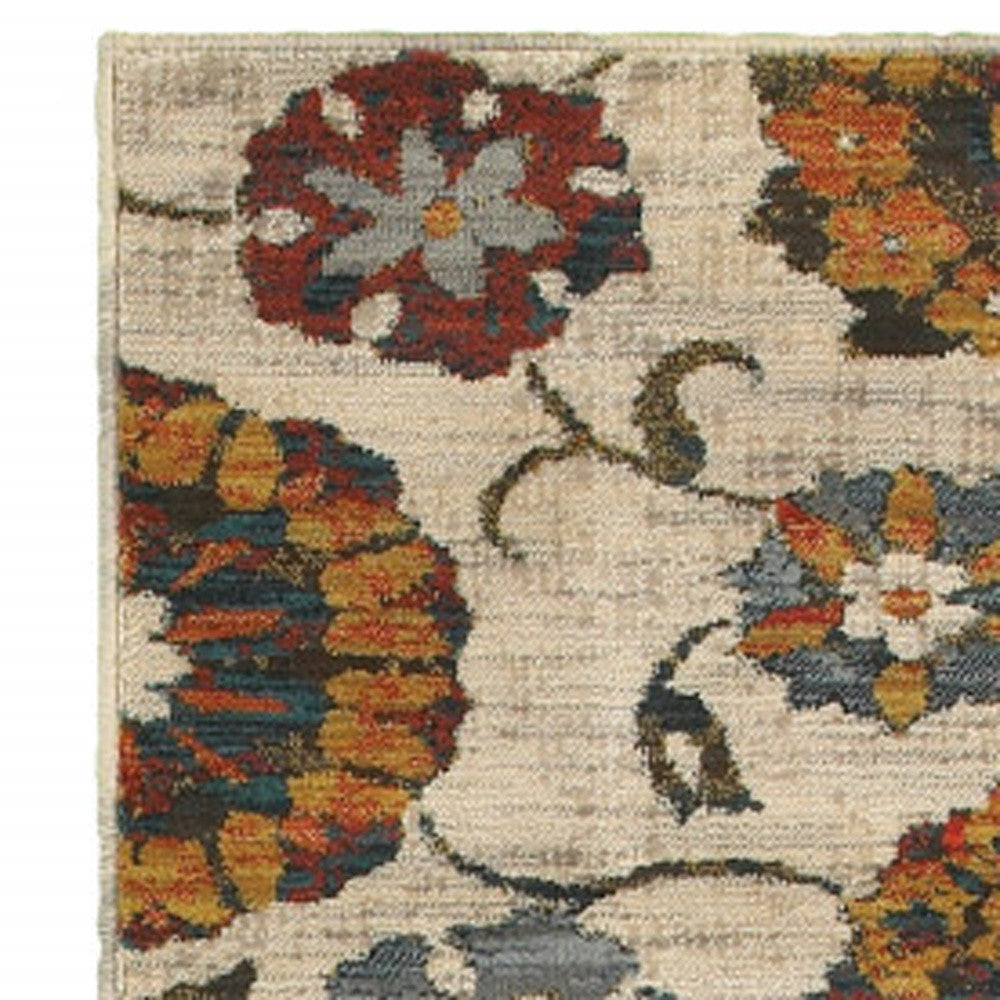 Stylish Orange and Ivory Floral Power Loom Area Runner Rug - Stain Resistant and Cozy for Indoor Spaces