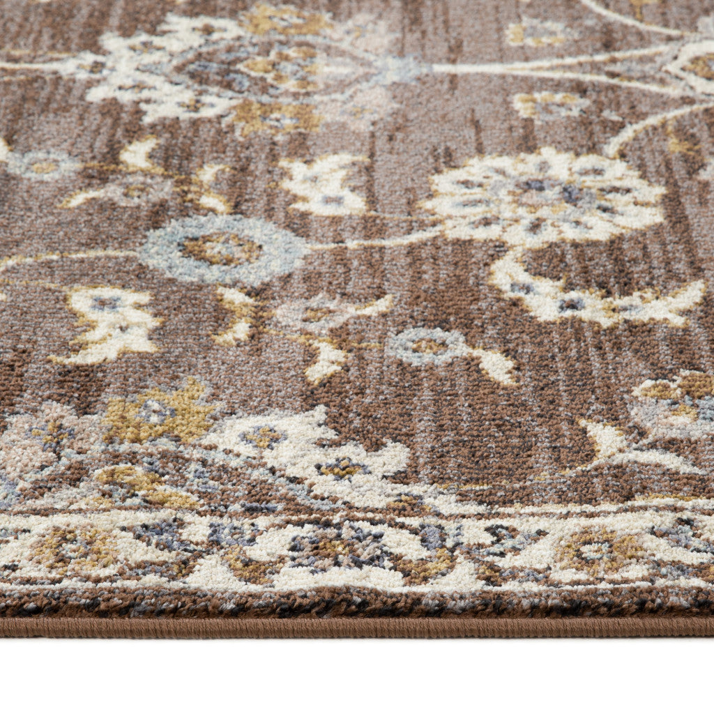 Stain-Resistant Elegant Floral Power Loom Area Rug in Ivory, Navy, Blue & Brown Design Ideal for Homes with Kids and Pets