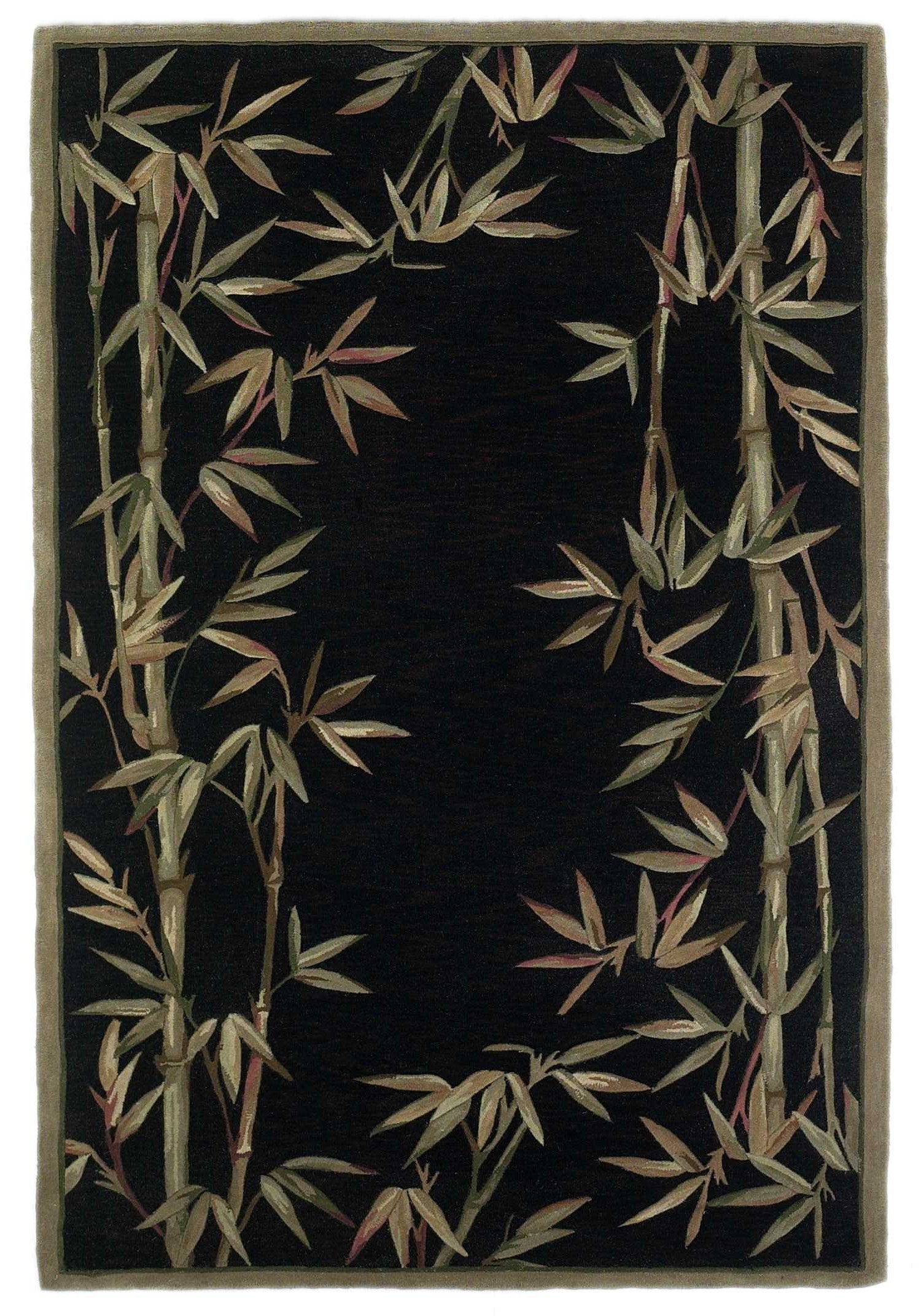 Exquisite Hand - Tufted Wool Modern Floral Design Area Rug with Elegant Black Bamboo Border for Your Home Decor
