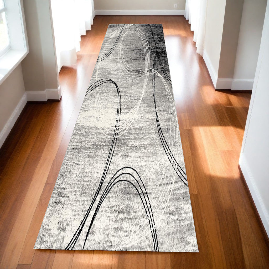 Exquisite Gray Abstract Power Loom Area Runner Rug - Infuse Your Space with Enduring Elegance and Timeless Style