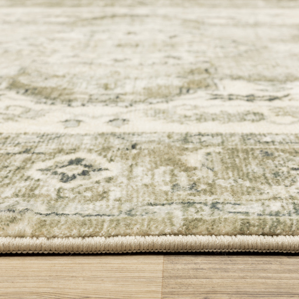 Stain-Resistant Elegant Tan, Ivory & Grey Oriental Power Loom Runner Rug for Kids & Pets