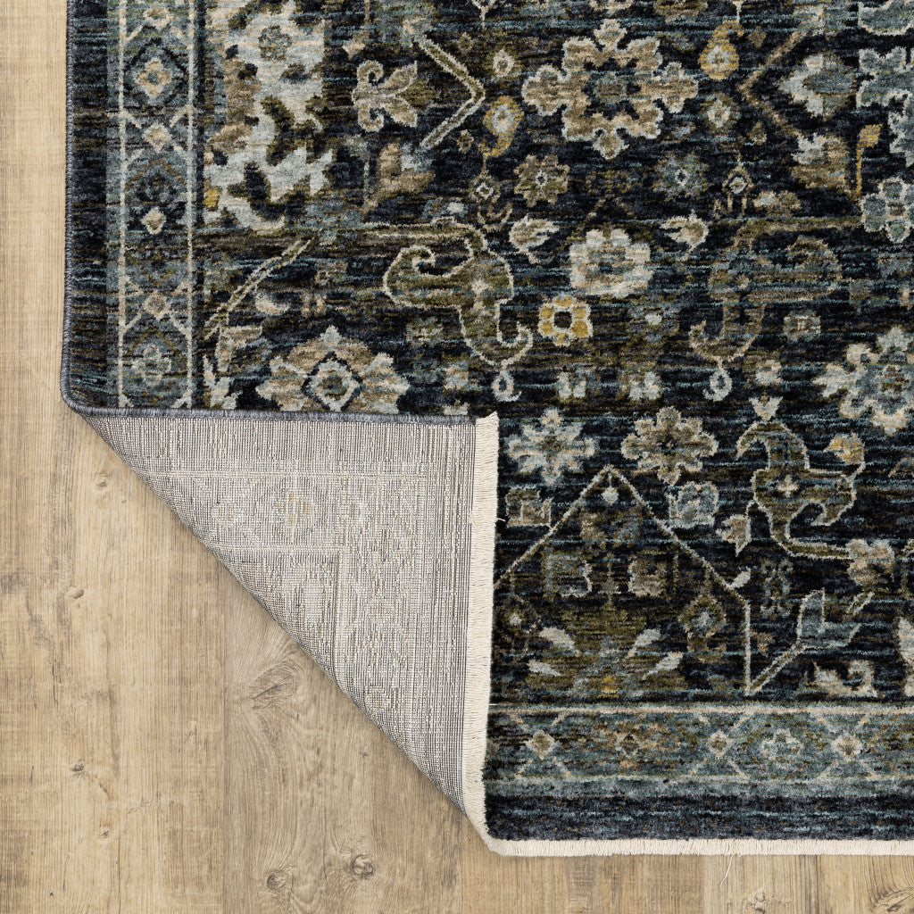 Stain-Resistant Elegant Oriental Power Loom Runner Rug in Blue and Ivory for Homes