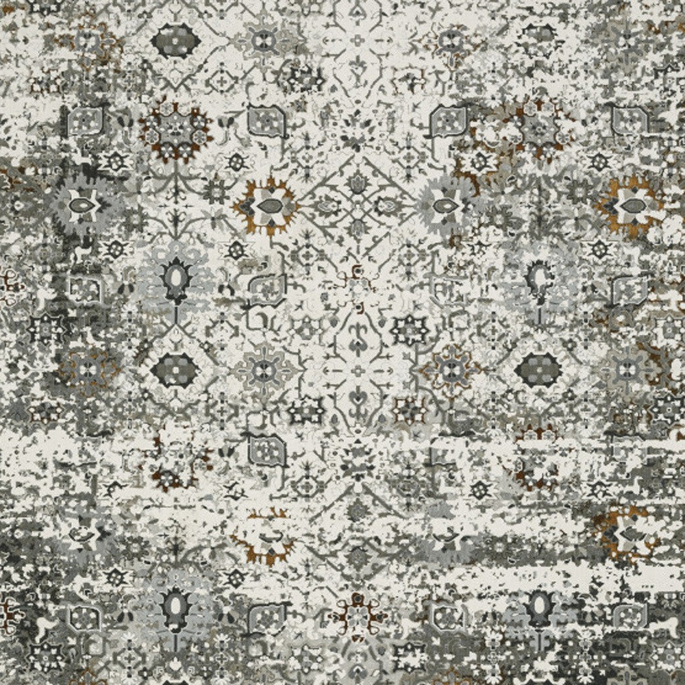 Stain-Resistant, Power Loomed Elegant Oriental Style Runner Rug in Ivory, Grey, Charcoal, Rust, Gold, and Brown Shades