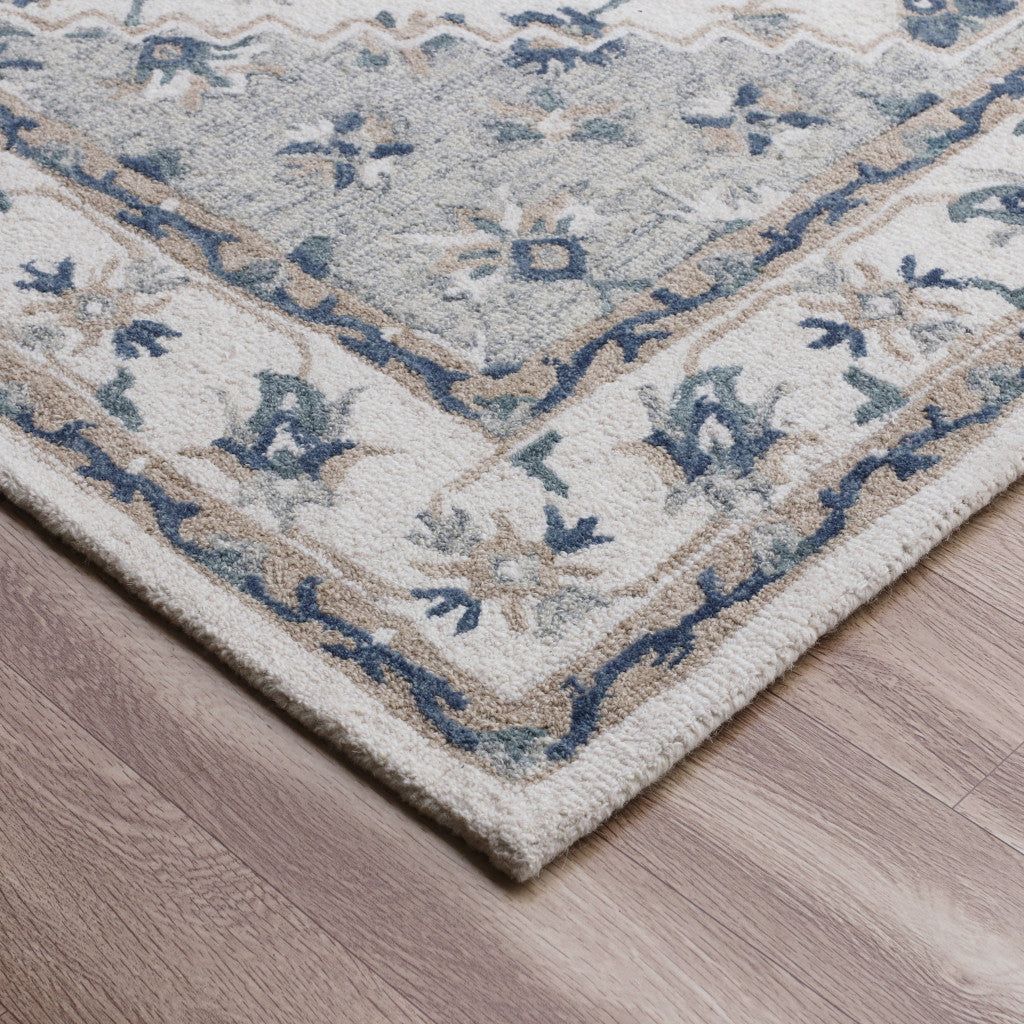 Blue and Ivory Hand-Tufted Floral Area Rug for Elegant and Comfortable Spaces