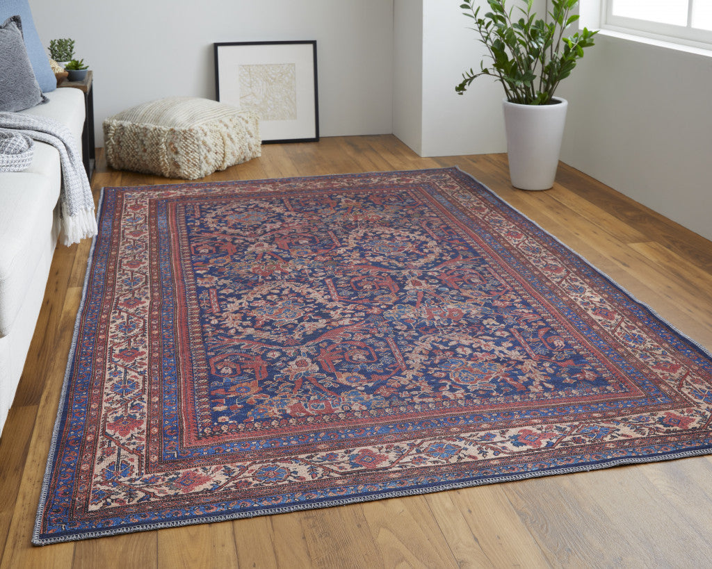 Exquisite Floral Area Rug with Breathtaking Red, Blue, and Tan Design for Stylish Living Space Enhancement