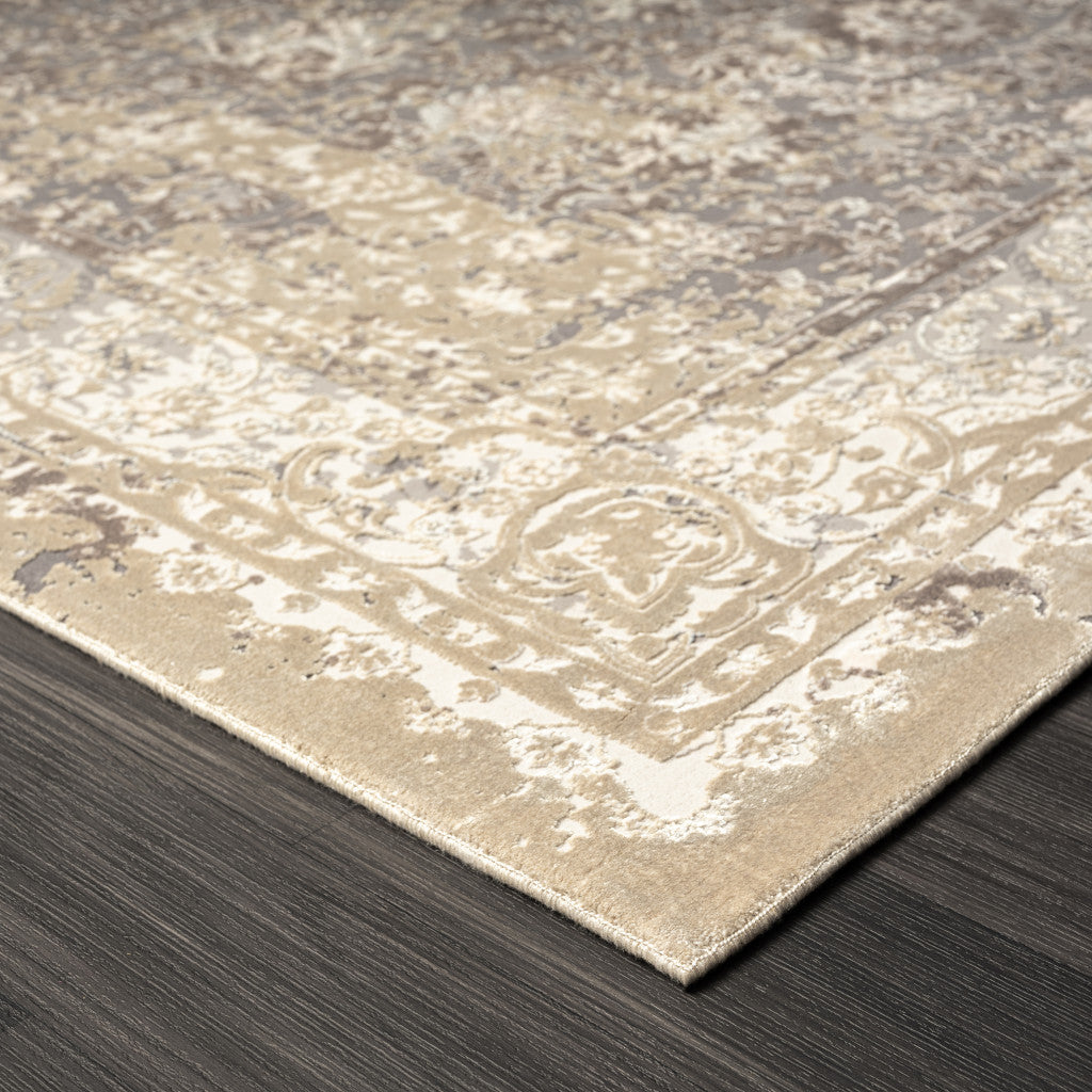 Exquisite Gray and Ivory Floral Machine - Made Viscose Area Rug for a Cozy and Elegant Touch in Any Room's Interior Decor