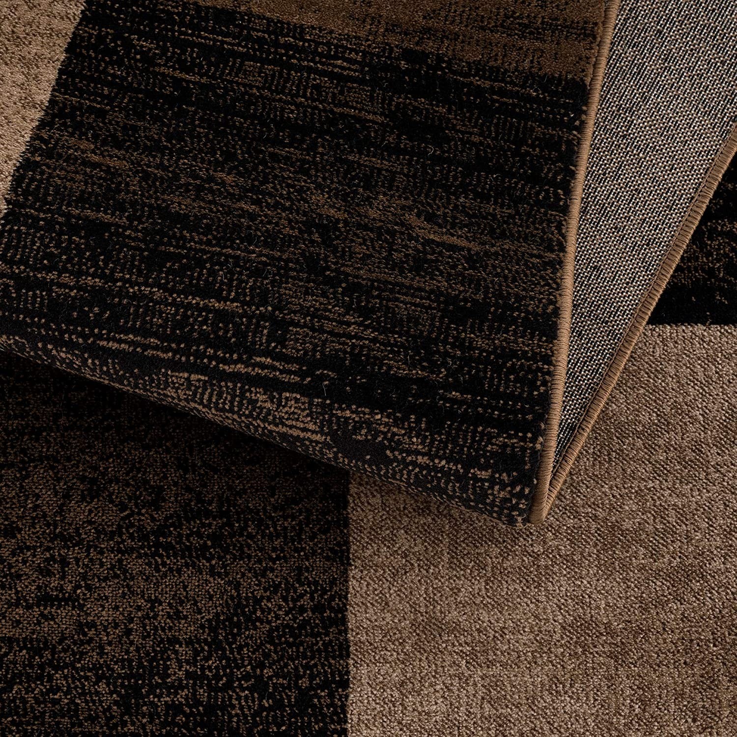 Stylish and Comfortable Elegant Brown Checkered Power Loom Runner Rug for Enhancing Your Home Decor