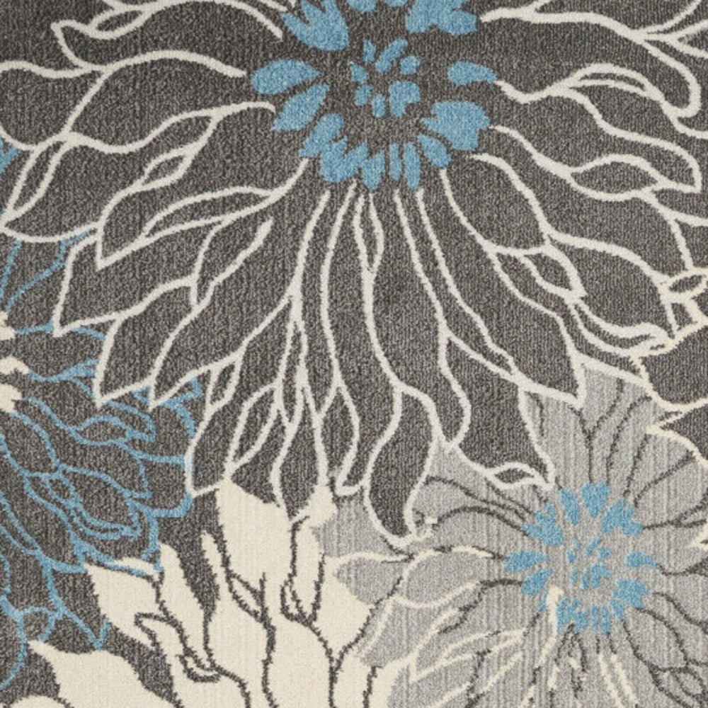 Exquisite Floral Power Loom Area Rug with Elegant Blue and Gray Design for Sophisticated Living Spaces
