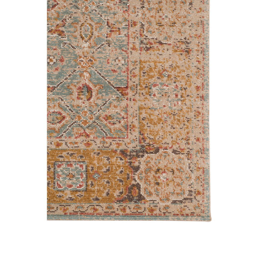 Exquisite Floral Oriental Power Loom Area Rug - Stunning Vibrant Teal, Red & Orange Design, Ideal Stain - Resistant Rug for Homes